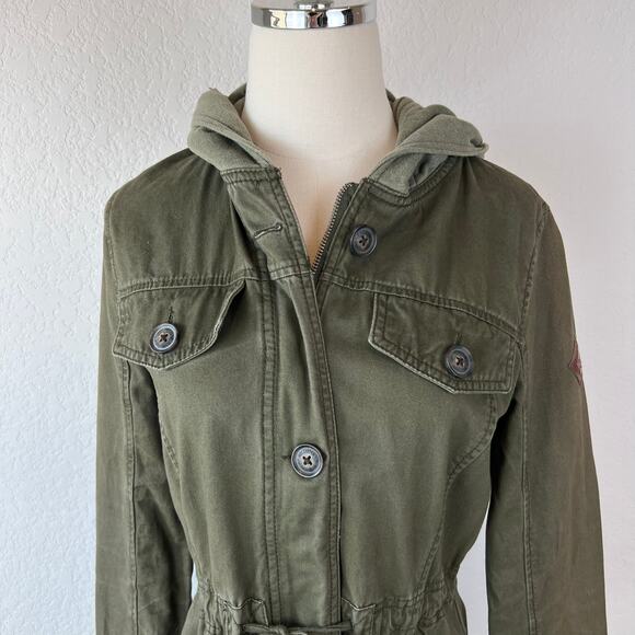 Vintage Y2K Hollister Army Jacket Hooded Bird Logo Utility Medium Bella Swan - Picture 14 of 15
